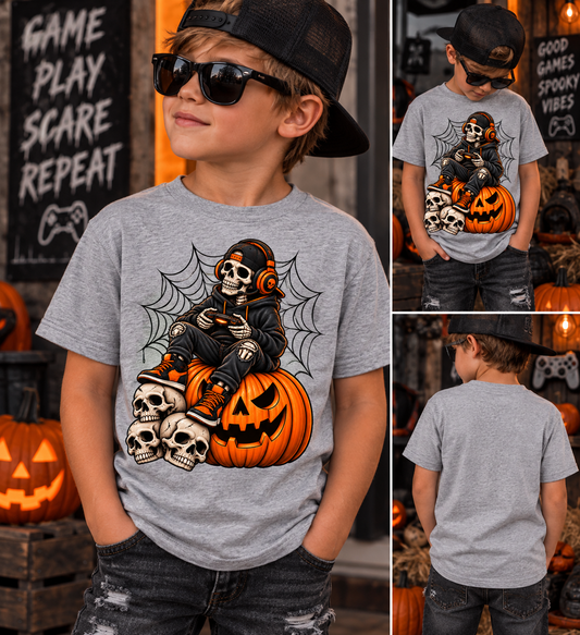 Youth Gamer Skeleton - Halloween Graphic Tee